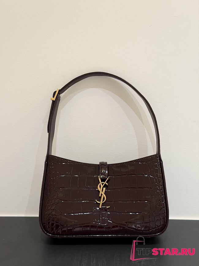 Ysl Le 5 À 7 Patent Croc Shoulder Bag Shiny Dark Burgundy - 1