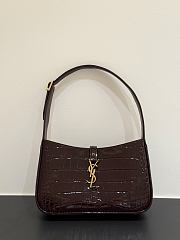 Ysl Le 5 À 7 Patent Croc Shoulder Bag Shiny Dark Burgundy - 1