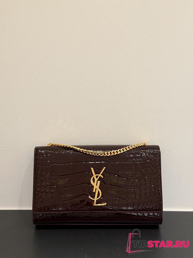 Ysl Saint Laurent Kate Chain Wallet Shiny Dark Burgundy - 1