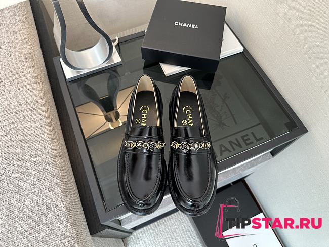 Chanel Black Pearl Chain Loafers - 1