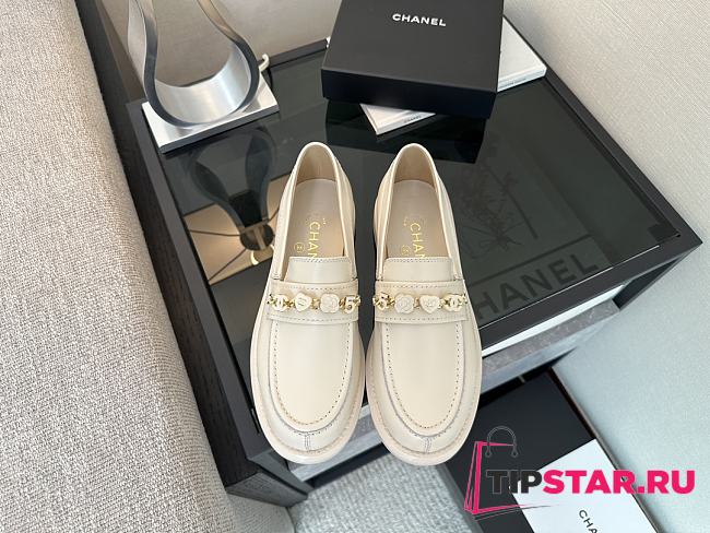 Chanel Ivory Pearl Chain Loafers - 1