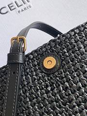Celine Little Halfmoon Soft Triomphe In Raffia And Lambskin In Black - 4