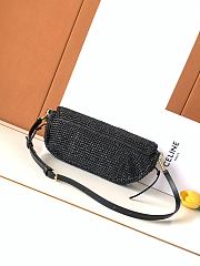 Celine Little Halfmoon Soft Triomphe In Raffia And Lambskin In Black - 3