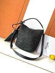 Celine Medium Louise Bucket In Raffia And Calfskin In Black - 4