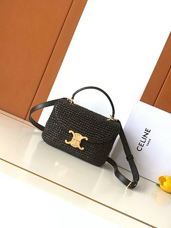 Celine Teen Nino Bag In Raffia And Calfskin Black