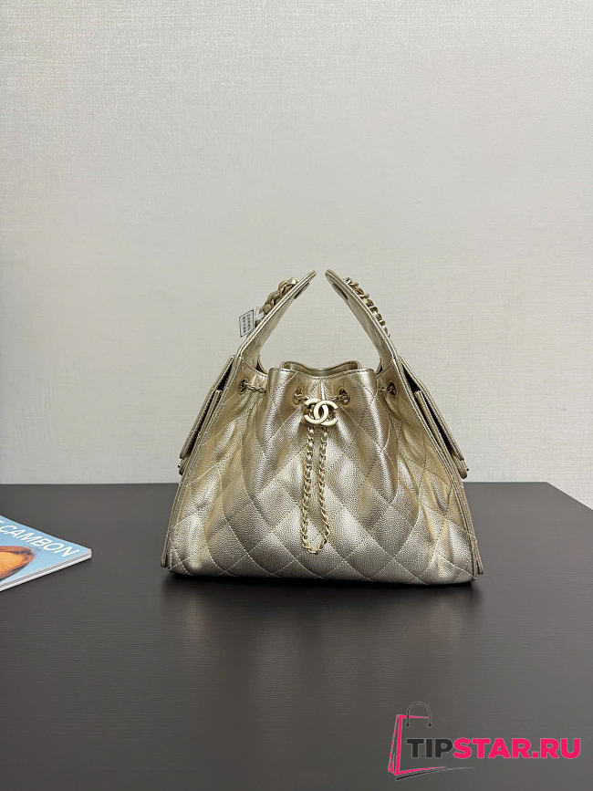 Chanel 25 Small Metallic Gold Caviar Quilted Bag - 1