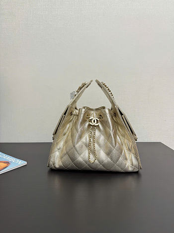 Chanel 25 Small Metallic Gold Caviar Quilted Bag