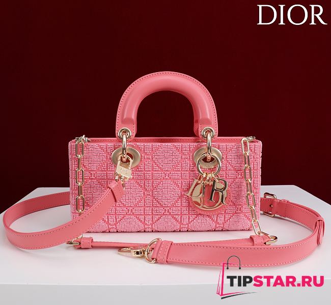 Dior Lady D-Joy 22 Small Embroidered Beaded Pink - 1