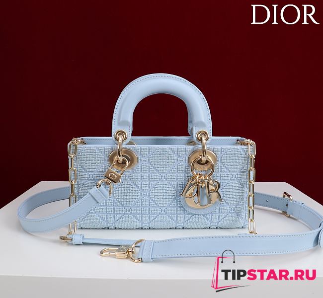 Dior Lady D-Joy 22 Small Embroidered Beaded Blue - 1
