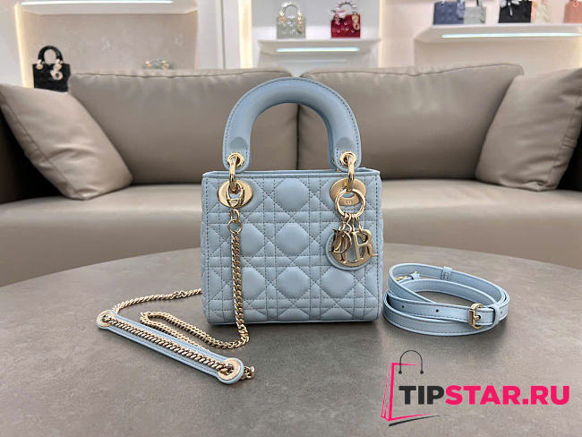 Dior Mini Lady Bag Blue Lambskin Size 17 x 15 x 7 cm - 1