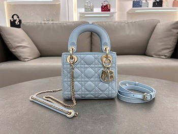 Dior Mini Lady Bag Blue Lambskin Size 17 x 15 x 7 cm
