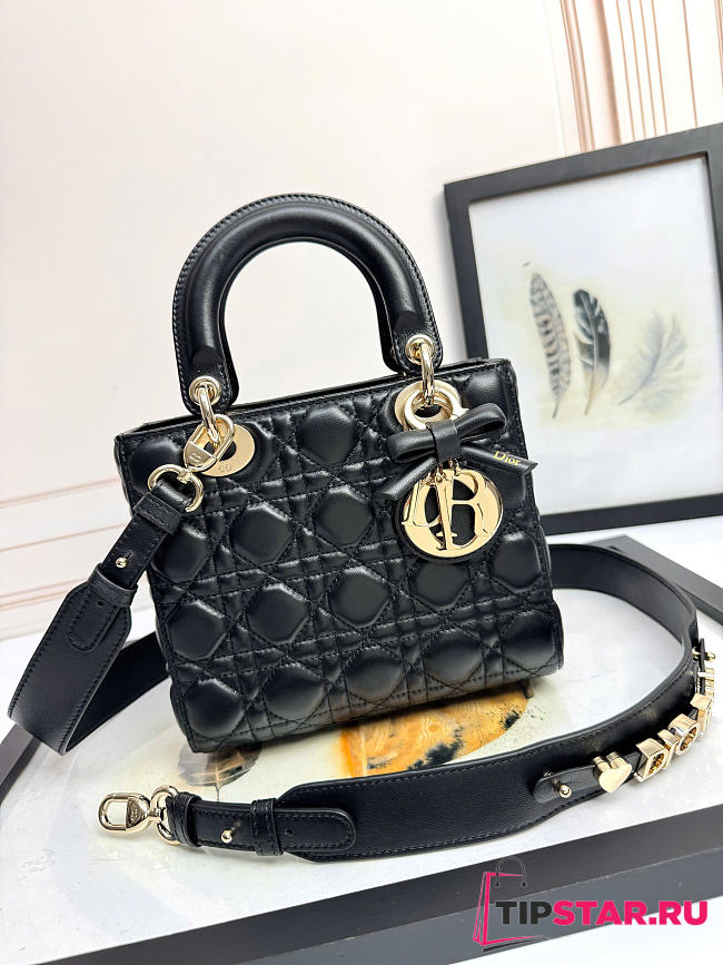 Dior Small Lady Dior Bag with Strap Black - 1