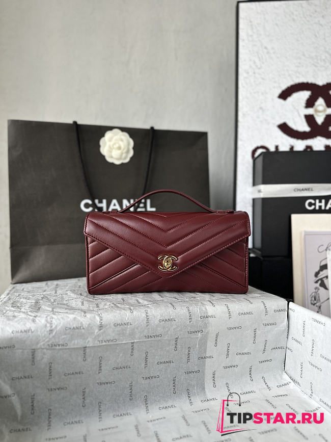 Chanel Clutch Bag In Burgundy Color - 1