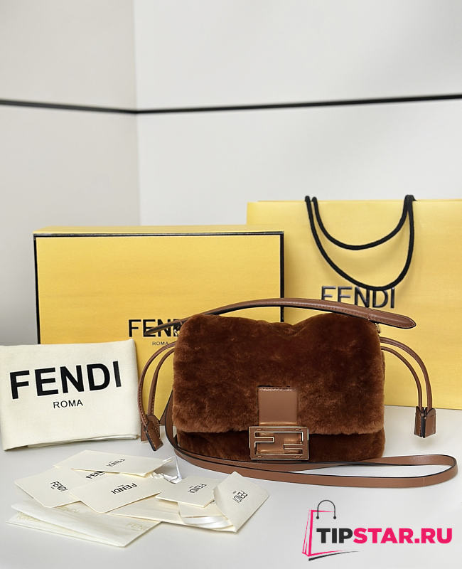 Fendi Mamma Baguette Mini Brown shearling bag - 1