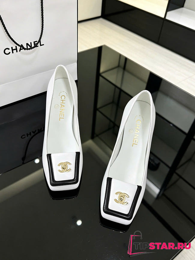 Chanel Turnlock Square Toe Pumps / Flats Ivory 90mm - 1