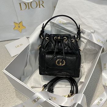 Dior Mini Caro Bucket Bag In Macrocannage Lambskin Black