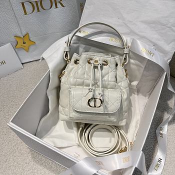 Dior Mini Caro Bucket Bag In Macrocannage Lambskin White