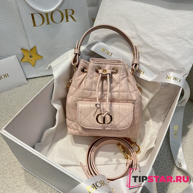 Dior Mini Caro Bucket Bag In Macrocannage Lambskin Pink - 1