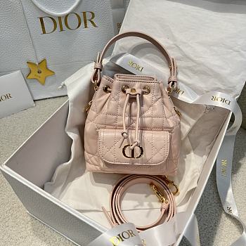 Dior Mini Caro Bucket Bag In Macrocannage Lambskin Pink