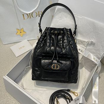 Dior Small Caro Bucket Bag In Macrocannage Lambskin Black