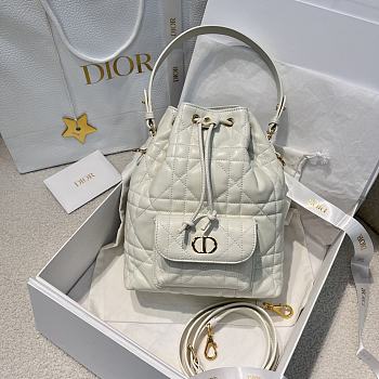 Dior Small Caro Bucket Bag In Macrocannage Lambskin White