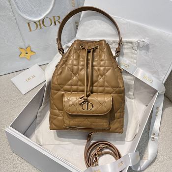 Dior Small Caro Bucket Bag In Macrocannage Lambskin Brown