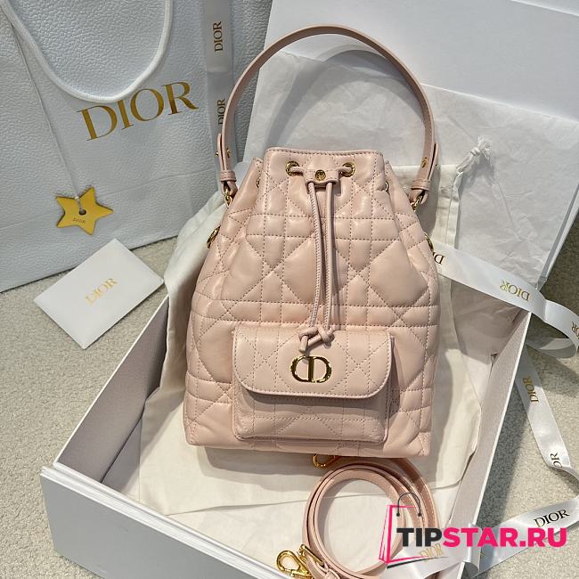 Dior Small Caro Bucket Bag In Macrocannage Lambskin Pink - 1