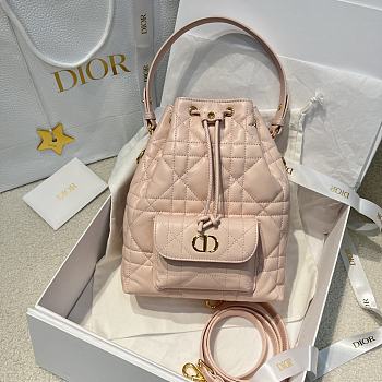 Dior Small Caro Bucket Bag In Macrocannage Lambskin Pink