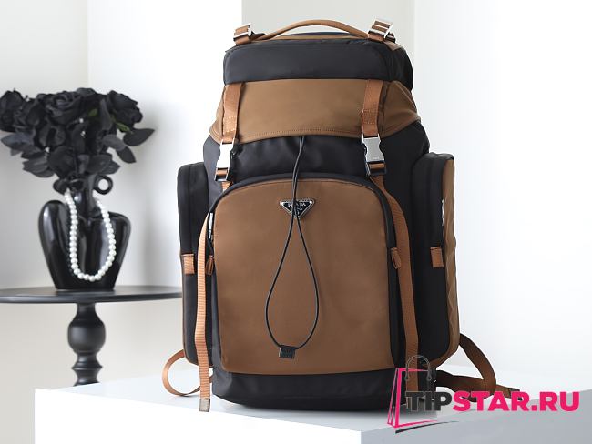 Prada Men's Re-Nylon And Leather Backpack Black/Brown - 1