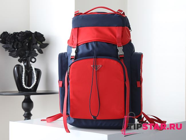 Prada Men's Re-Nylon And Leather Backpack Dark Blue/Red - 1
