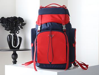 Prada Men's Re-Nylon And Leather Backpack Dark Blue/Red
