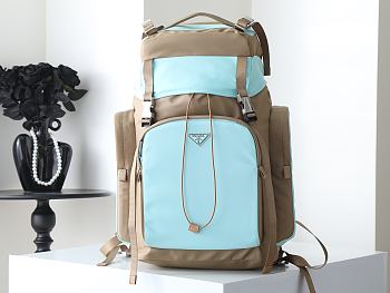 Prada Men's Re-Nylon And Leather Backpack Gray/Blue