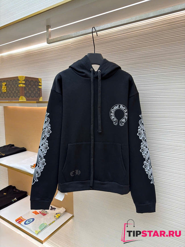 Chrome Hearts Horseshoe Logo Pullover Hoodie Black - 1