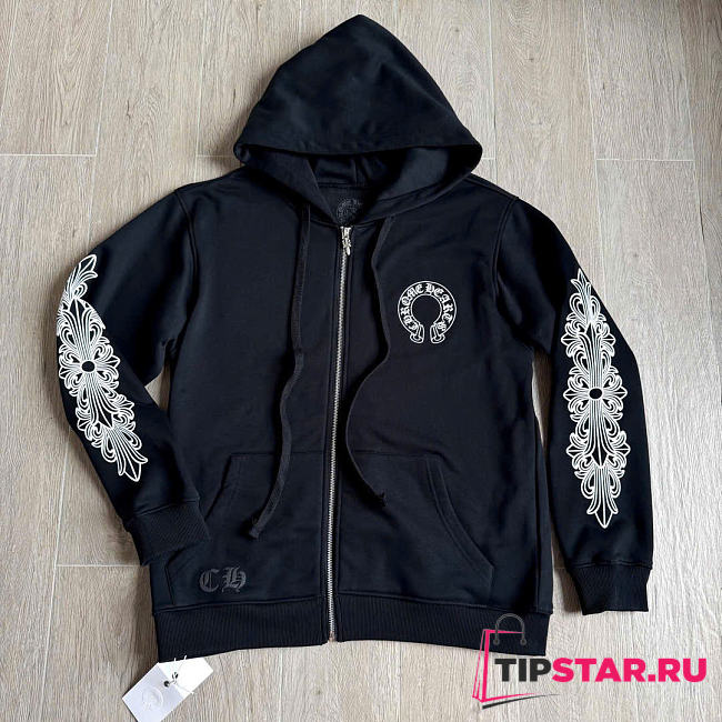 Chrome Hearts Cross Sleeve Zip-up Hoodie Black - 1