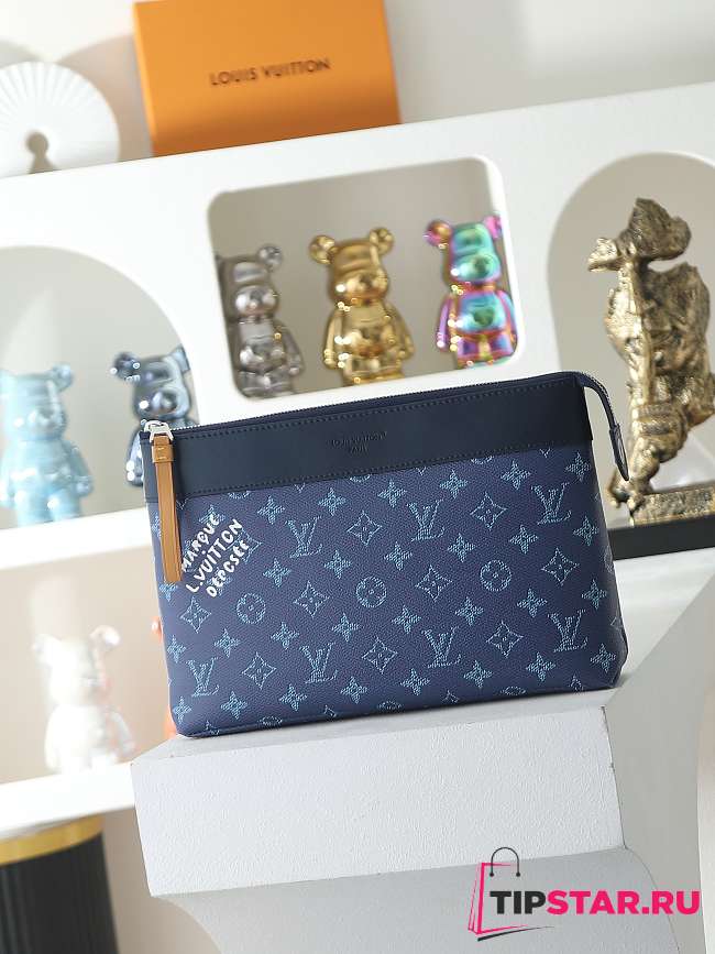 Louis Vuitton Pochette Voyage Souple Monogram Shadow Navy Blue - 1