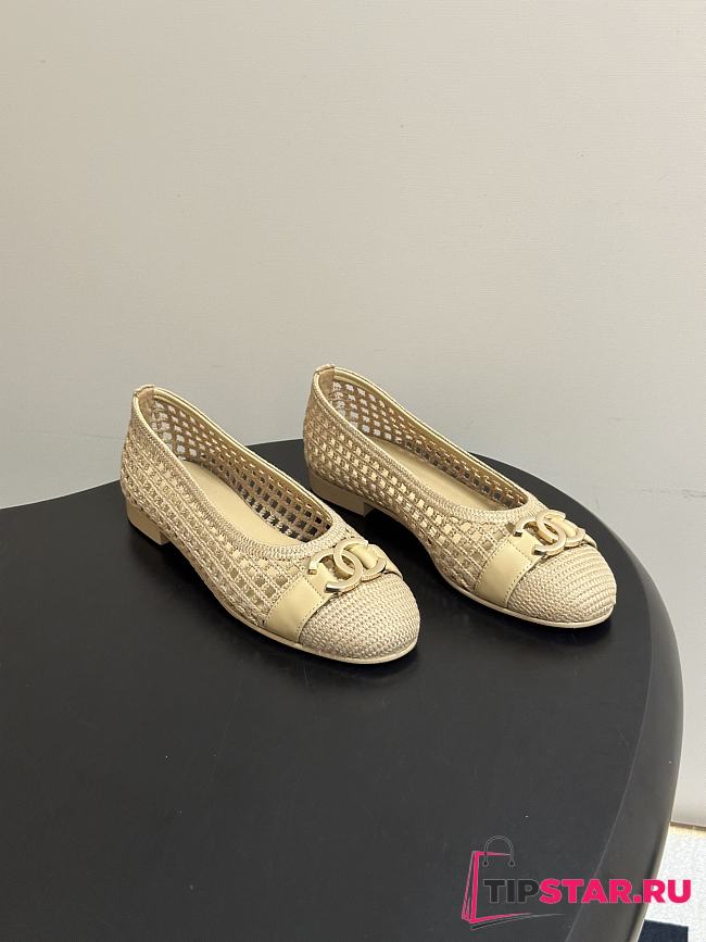 Chanel Woven Ballet Flats with Raffia Grass In Beige - 1