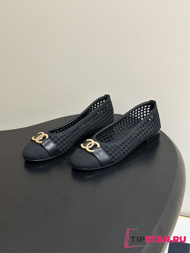 Chanel Woven Ballet Flats with Raffia Grass In Black - 1