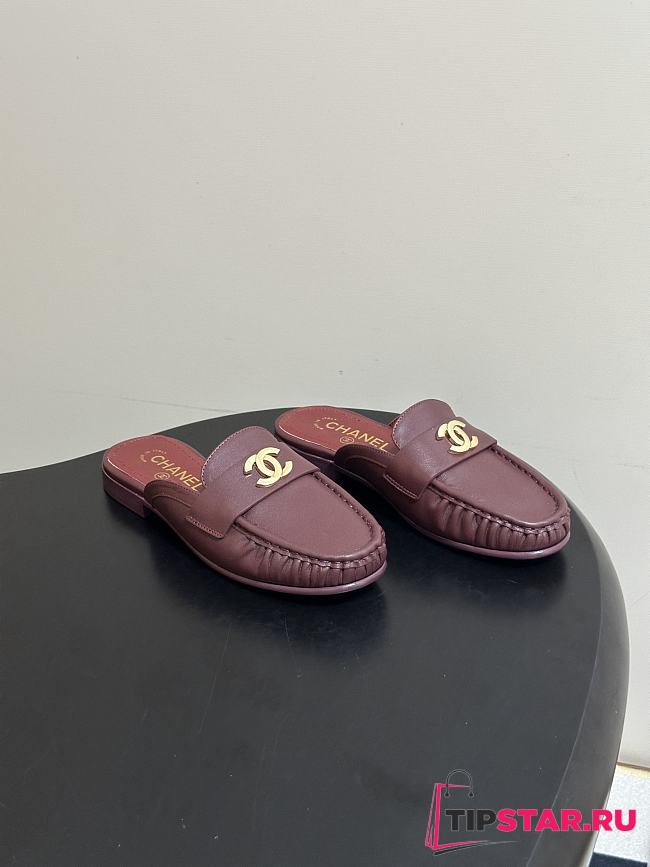 Chanel Crumpled Lambskin CC Mules In Burgundy - 1