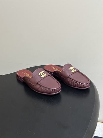 Chanel Crumpled Lambskin CC Mules In Burgundy