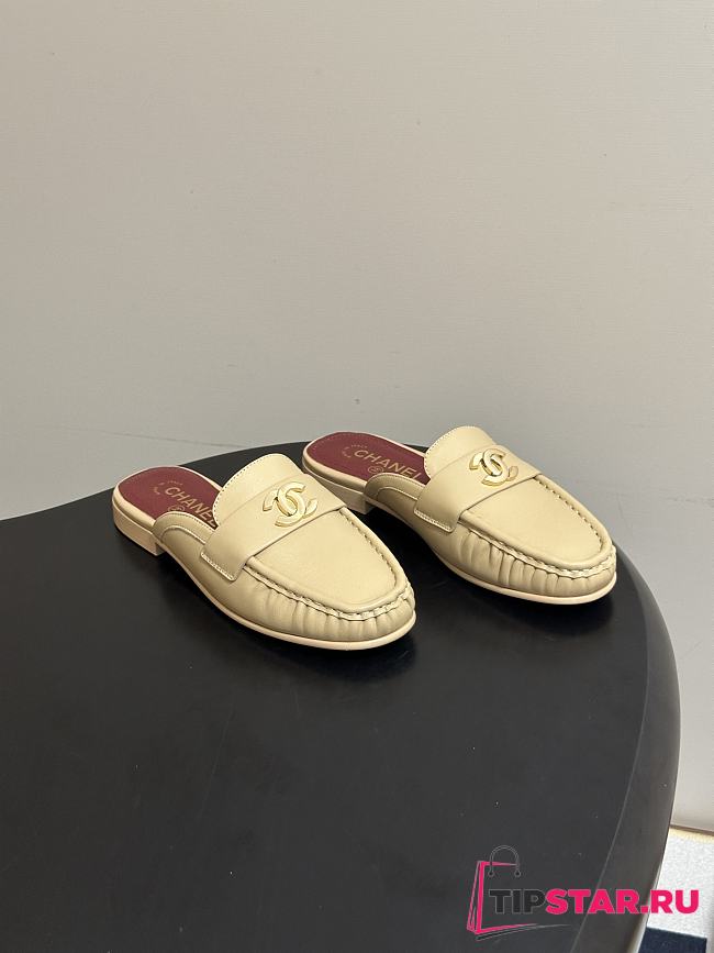 Chanel Crumpled Lambskin CC Mules In Beige - 1