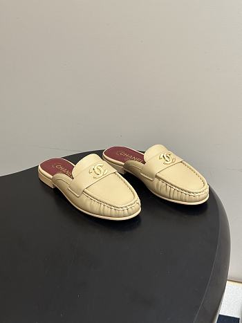 Chanel Crumpled Lambskin CC Mules In Beige
