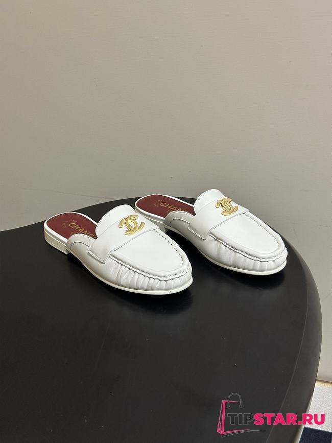 Chanel Crumpled Lambskin CC Mules In White - 1
