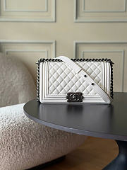 Chanel Boy Medium Quilted Leather Flap Bag In White - 1