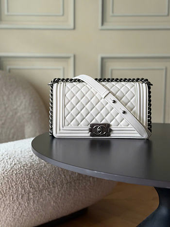 Chanel Boy Medium Quilted Leather Flap Bag In White