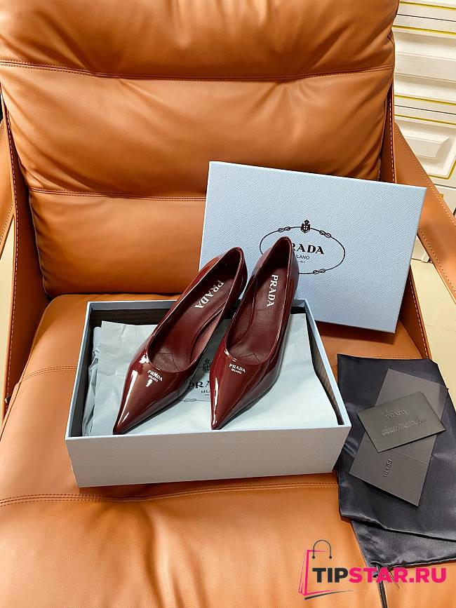 Prada Retro Triangle Logo Pointed-Toe Heels Burgundy - 1