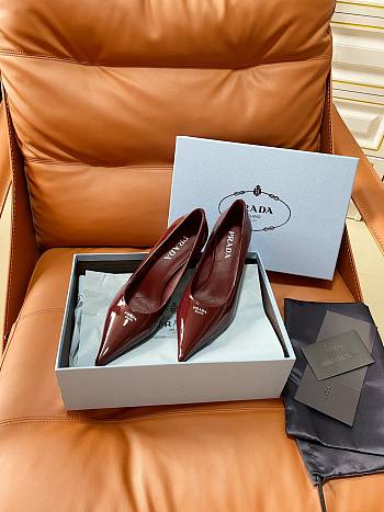 Prada Retro Triangle Logo Pointed-Toe Heels Burgundy