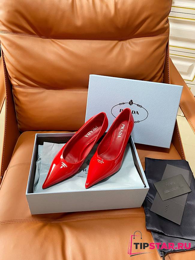 Prada Retro Triangle Logo Pointed-Toe Heels Red - 1