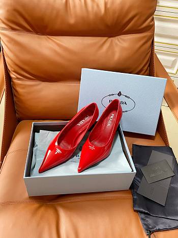 Prada Retro Triangle Logo Pointed-Toe Heels Red