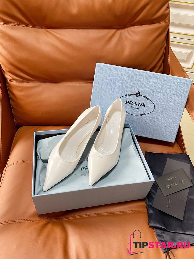 Prada Retro Triangle Logo Pointed-Toe Heels White - 1