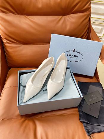 Prada Retro Triangle Logo Pointed-Toe Heels White